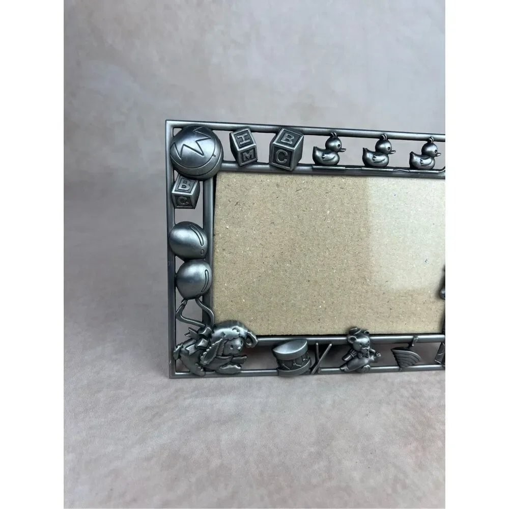 Vintage Novelty Baby Nursery Picture Frame 90s Y2K Silver Metal